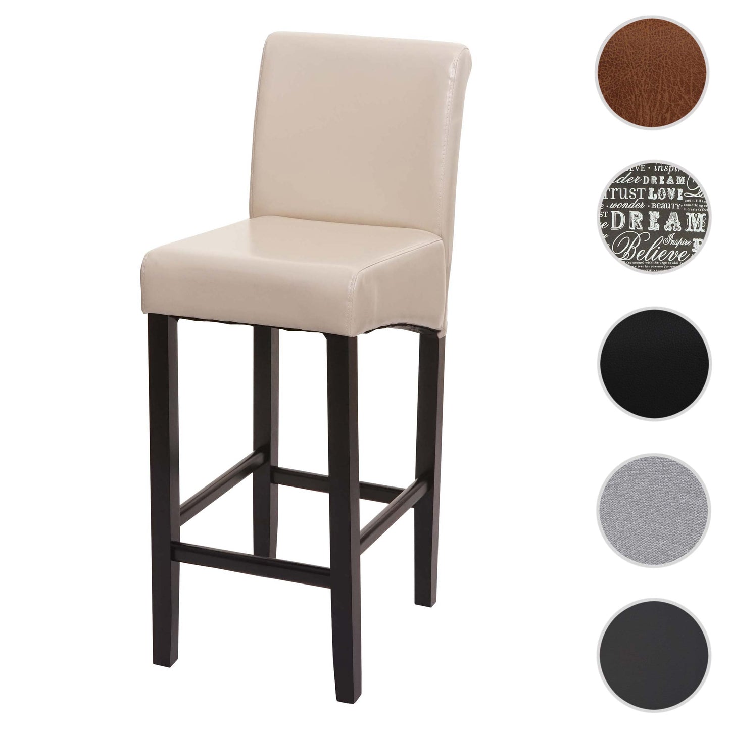 Cosmo Casa - Barkruk - Houten kruk - Kunstleer - Crème - Donkere poten