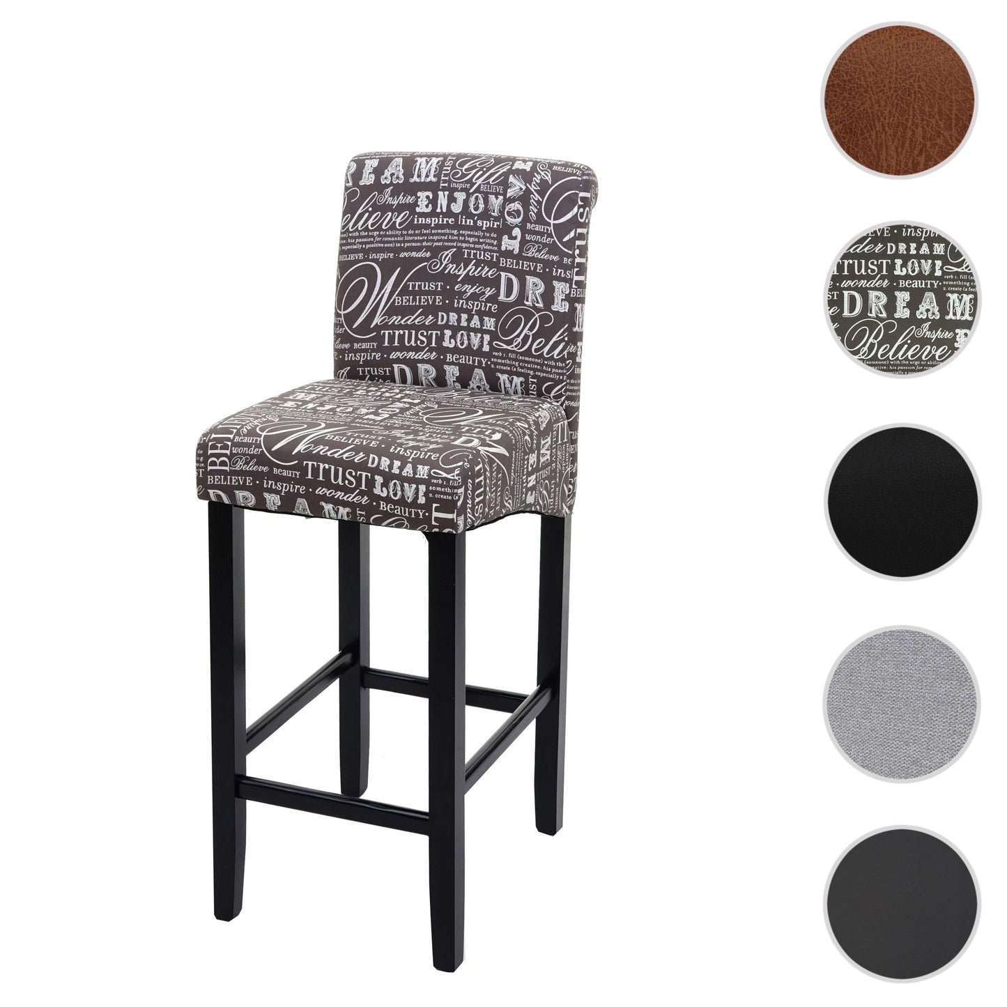 Cosmo Casa - Barkruk - Houten Barkruk - Stof - Grijs - Donkere Poten