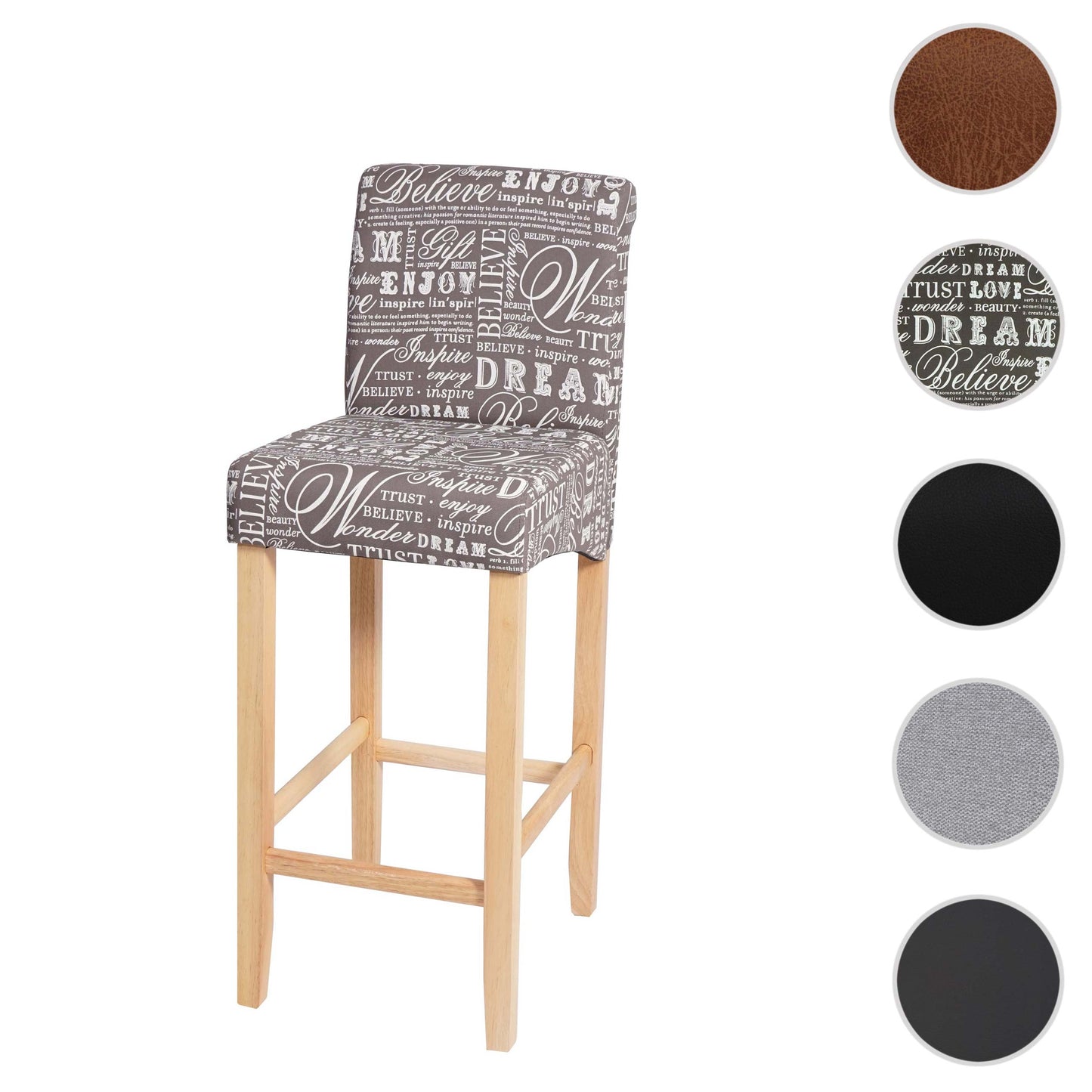 Cosmo Casa - Barkruk - Houten Barkruk - Stof - Grijs - Lichte Poten