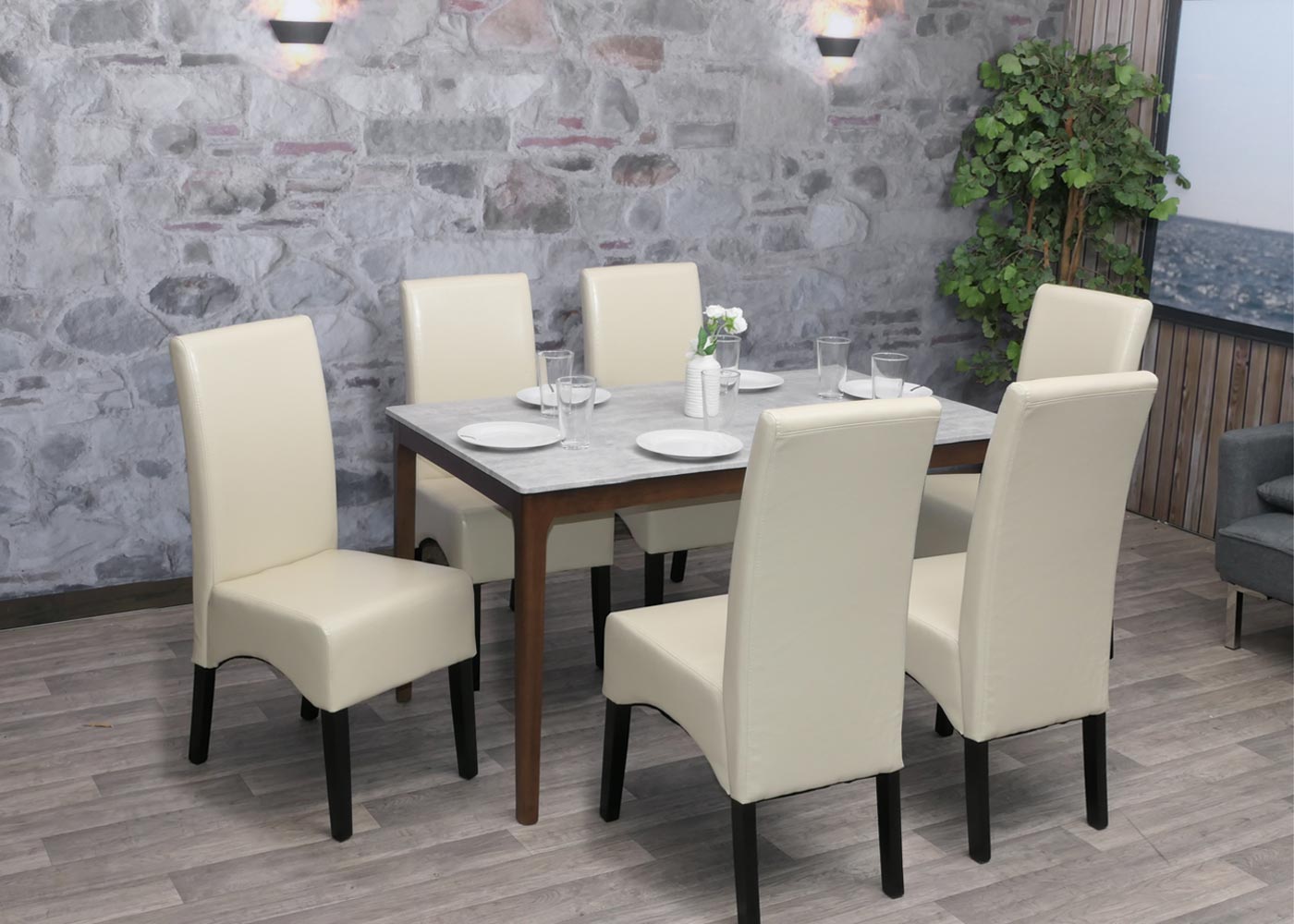 Cosmo Casa - Eetkamerstoel - Keukenstoel Latina - Leer - Crème - Donkere Poten