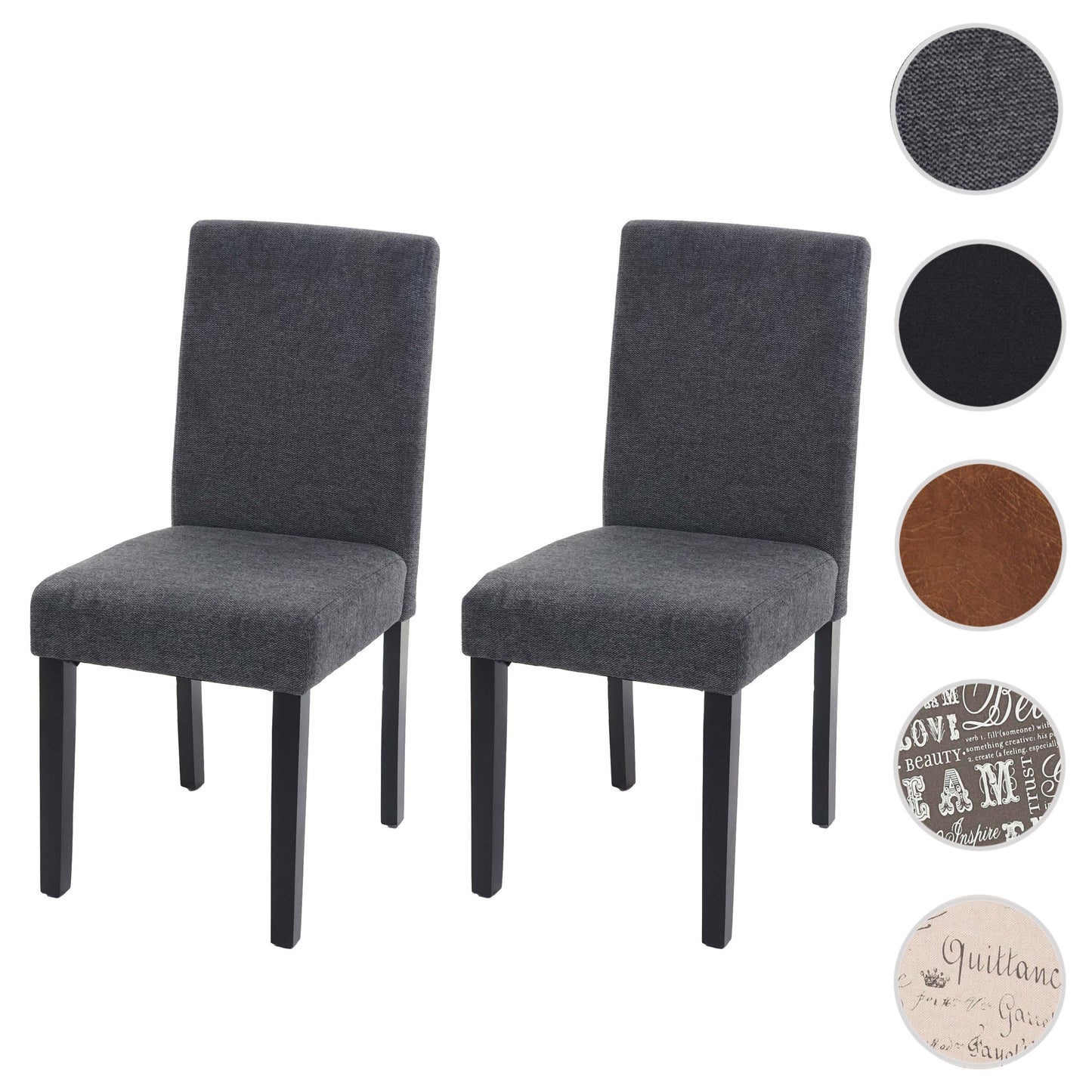 Cosmo Casa Set van 2 eetkamerstoelen, keukenstoelen, Littau ~ textiel, antracietgrijs, donkere poten