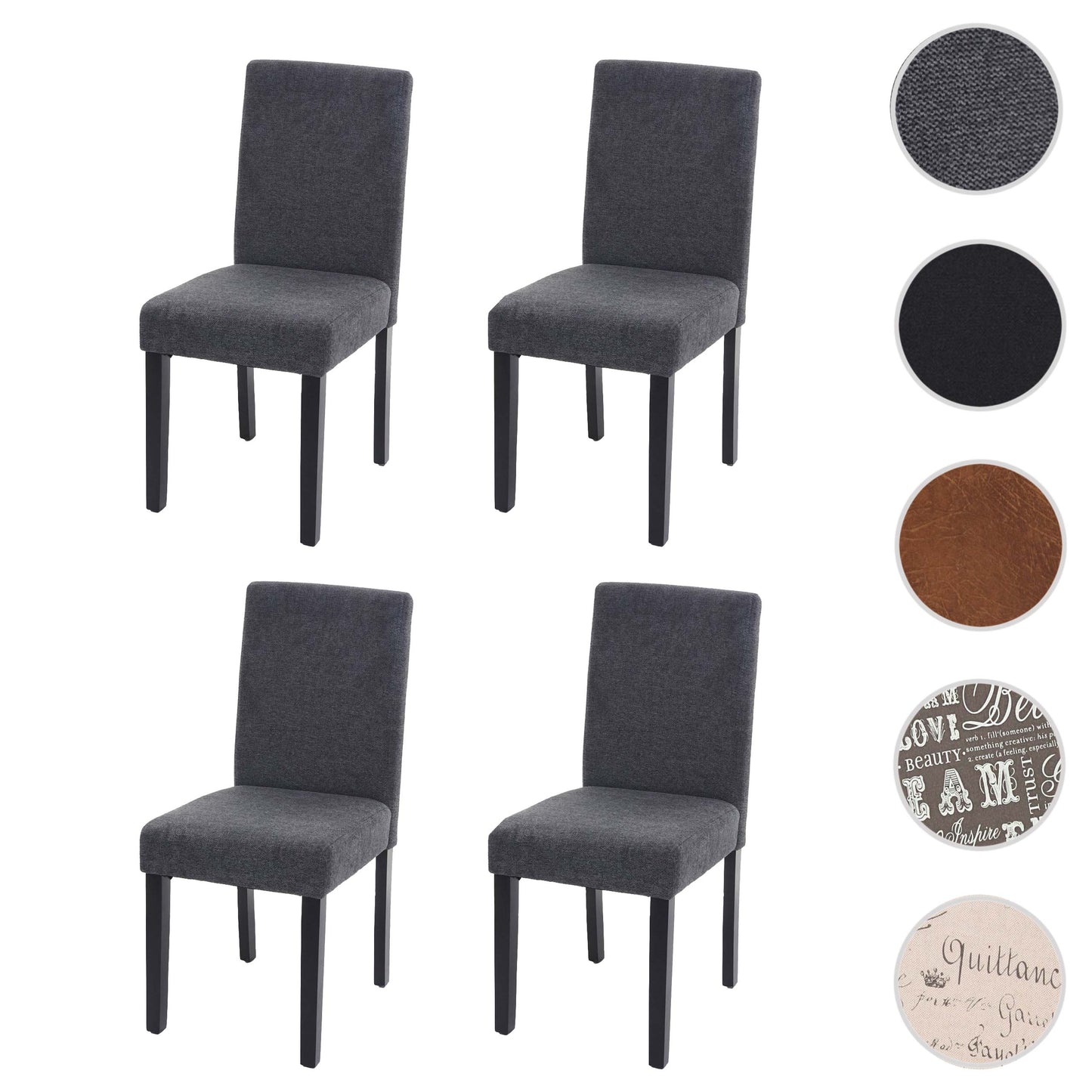 Cosmo Casa Set van 4 eetkamerstoelen, keukenstoelen, Littau ~ textiel, antracietgrijs, donkere poten