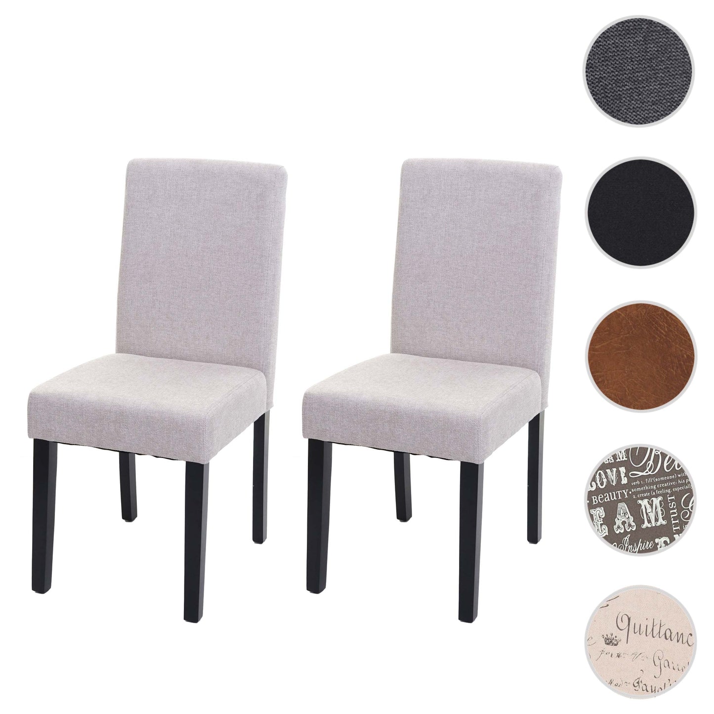 Cosmo Casa Set van 2 eetkamerstoelen, keukenstoelen, Littau ~ textiel, crèmebeige, donkere poten