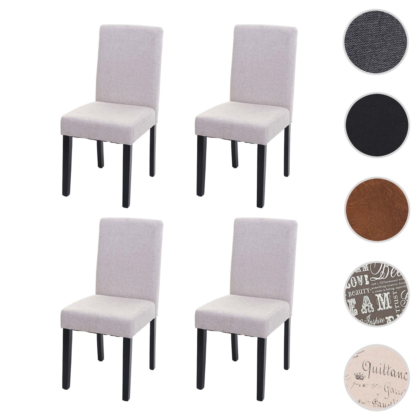 Cosmo Casa Set van 4 eetkamerstoelen, keukenstoelen, Littau ~ textiel, crèmebeige, donkere poten