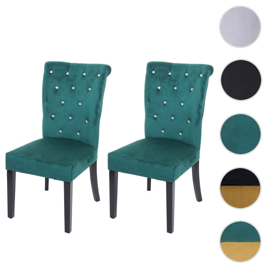 Cosmo Casa - Eetkamerstoelen set van 2 - Geklonken fluweel - Fluweel - Donkergroen-zwart