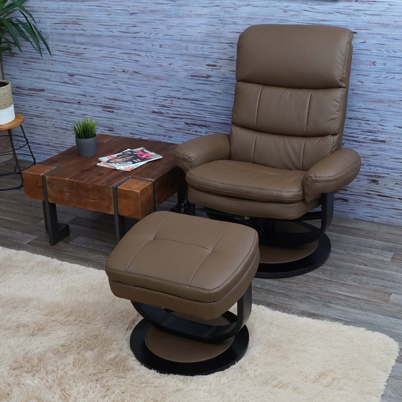 Cosmo Casa - Relaxfauteuil - Met opbergvak - Kunstleer - Taupebruin