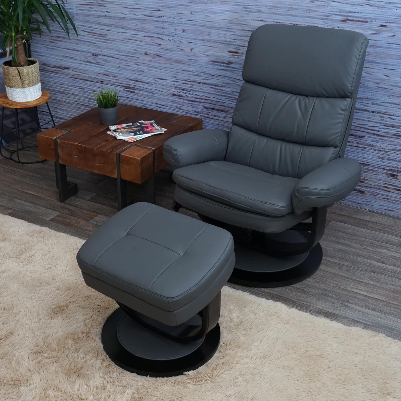 Cosmo Casa - Relaxfauteuil - Met opbergvak - Kunstleer - Matgrijs