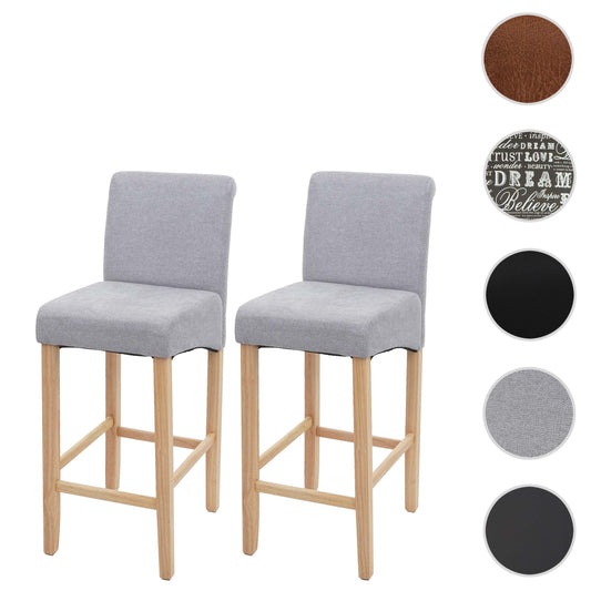 Cosmo Casa - Set van 2 Barkrukken - Houten Barkrukken - Stof - Lichtgrijs