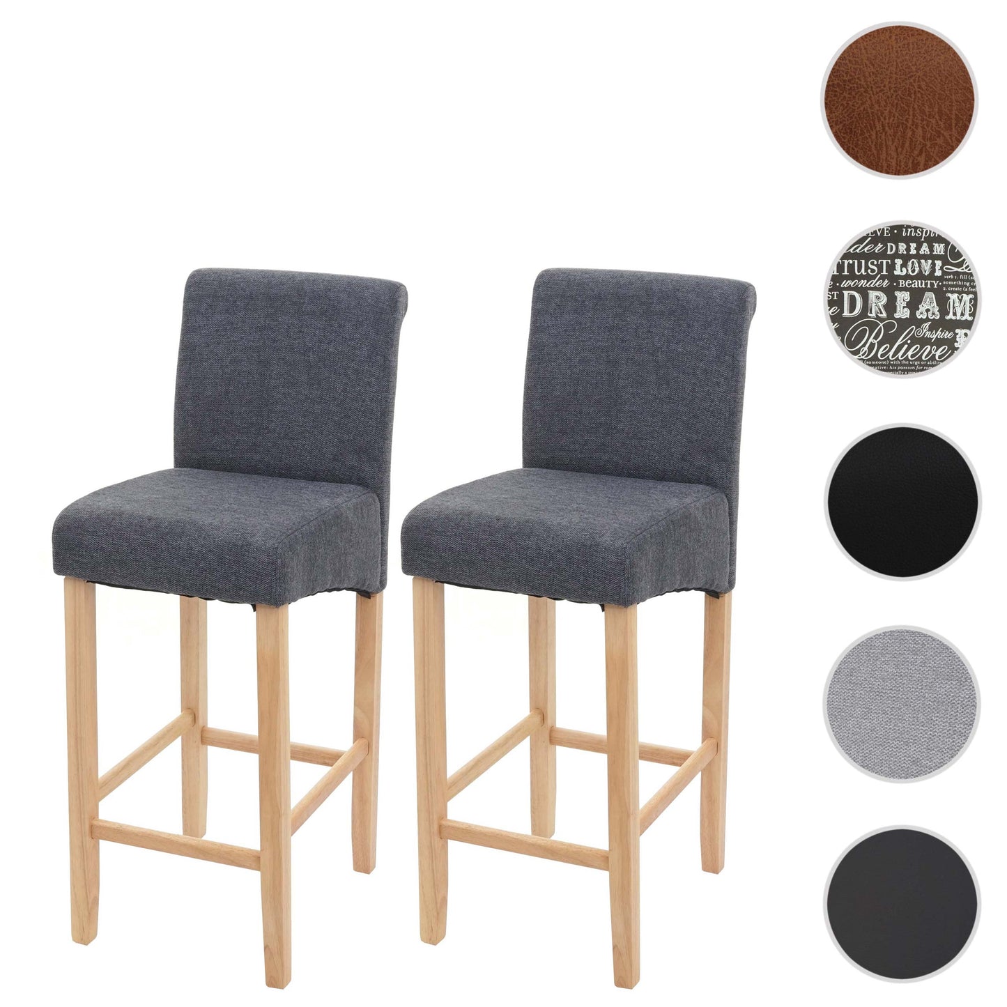 Cosmo Casa - Set van 2 Barkrukken - Houten Barkrukken - Stof - Donkergrijs