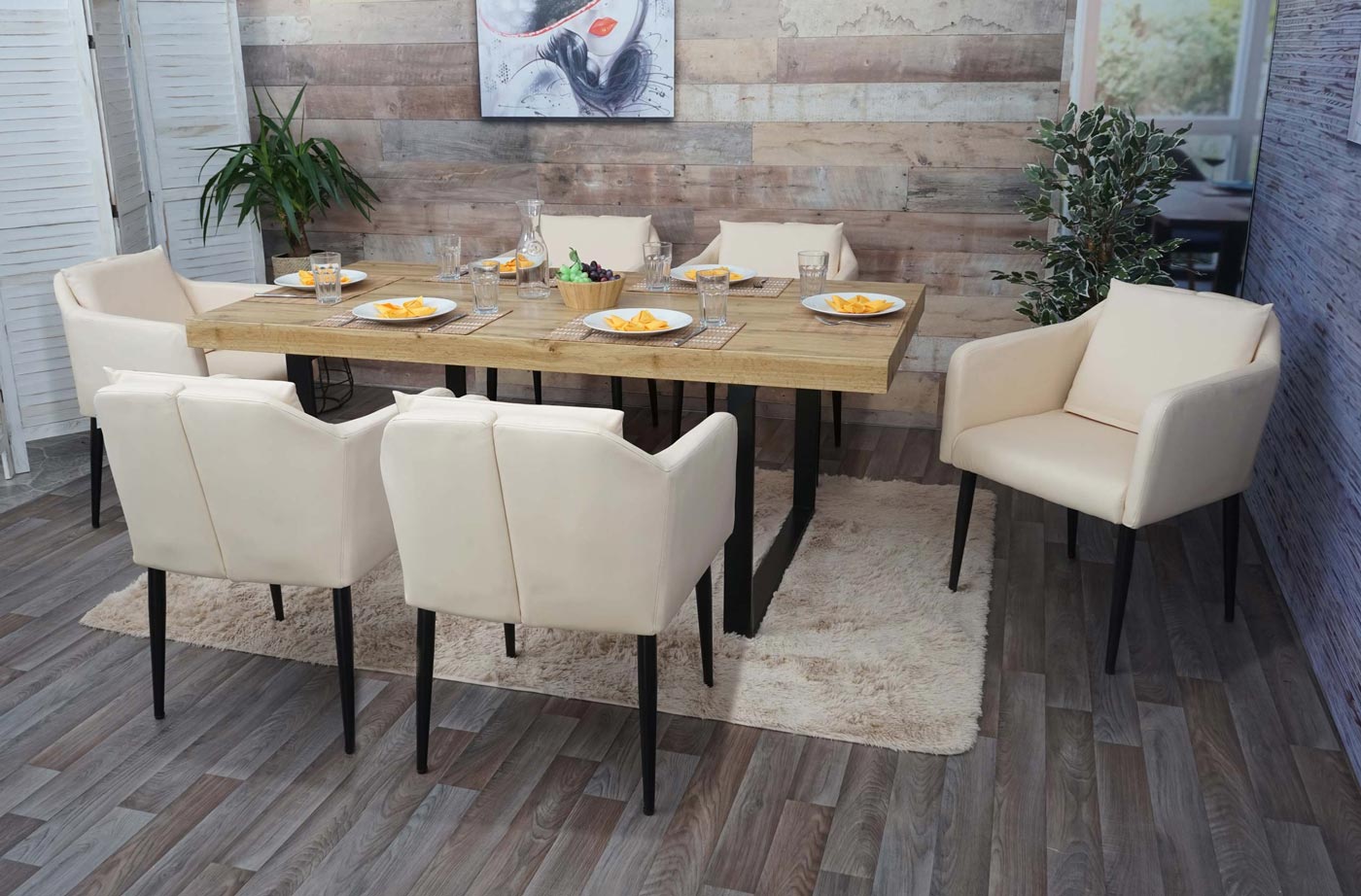 Cosmo Casa - Eetkamerstoel - Keukenstoel Fauteuil - Imitatieleer - Crèmebeige