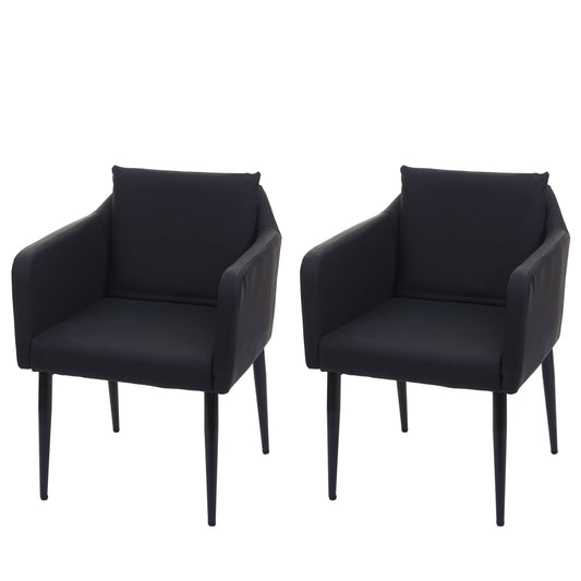 Cosmo Casa - Set van 2 Eetkamerstoelen - Keukenstoel Fauteuil - Imitatieleer - Zwart