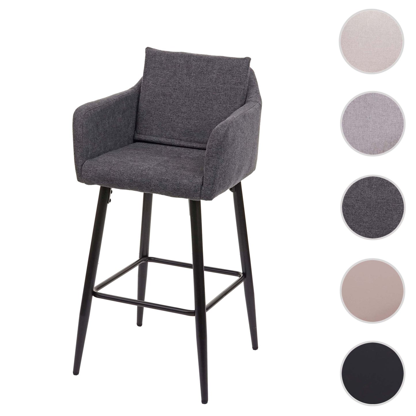 Cosmo Casa - Barkruk - Barstoel met Voetensteun - Textiel - Donkergrijs