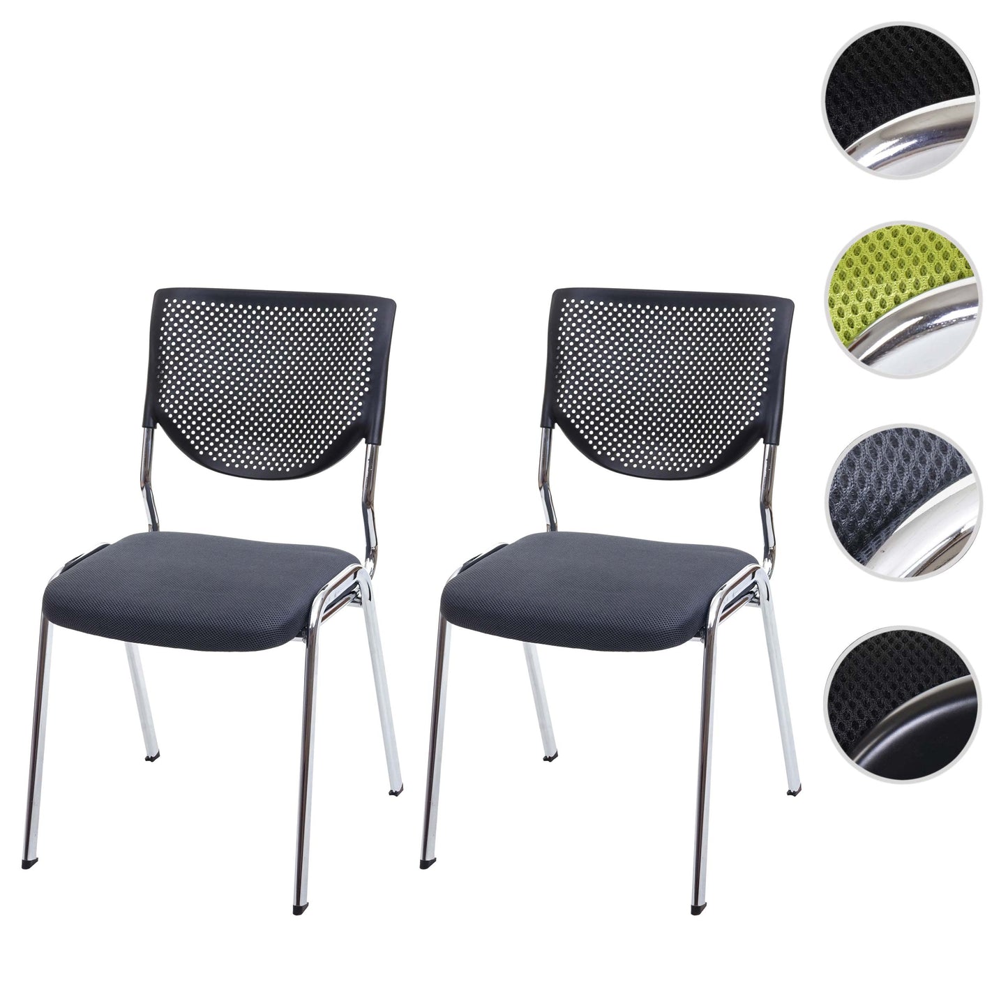 Cosmo Casa - Set van 2 Bezoekersstoelen - Stapelbaar - Stof - Donkergrijze Zitting - Chroom