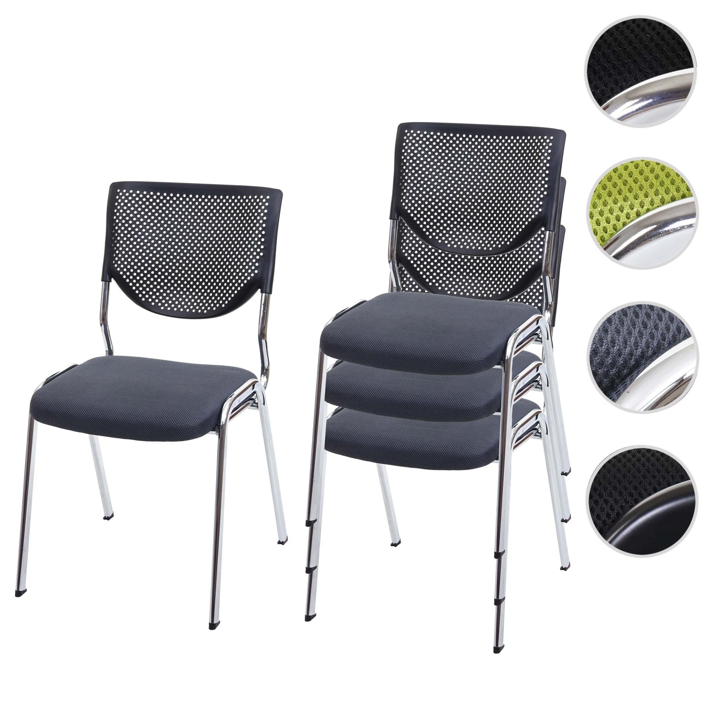 Cosmo Casa - Set van 4 Bezoekersstoelen - Stapelbaar - Stof - Donkergrijze Zitting - Chroom