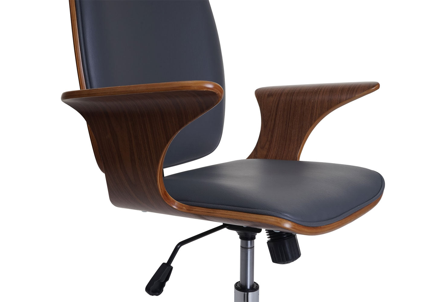 Cosmo Casa - Bureaustoel - Directiestoel met gebogen hout - Imitatieleer - Walnootlook-grijs