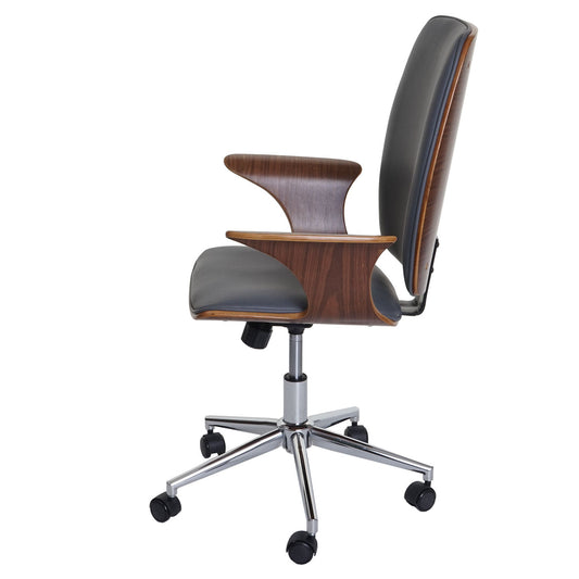 Cosmo Casa - Bureaustoel - Directiestoel met gebogen hout - Imitatieleer - Walnootlook-grijs