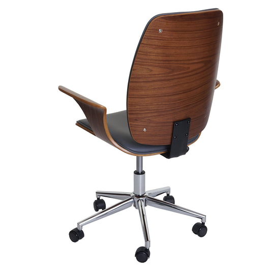 Cosmo Casa - Bureaustoel - Directiestoel met gebogen hout - Imitatieleer - Walnootlook-grijs