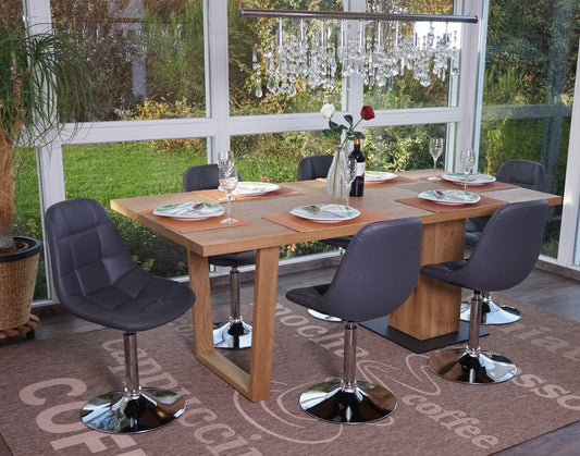 Cosmo Casa - Eetkamerstoel - Retro draaistoel - Imitatieleer - Grijs