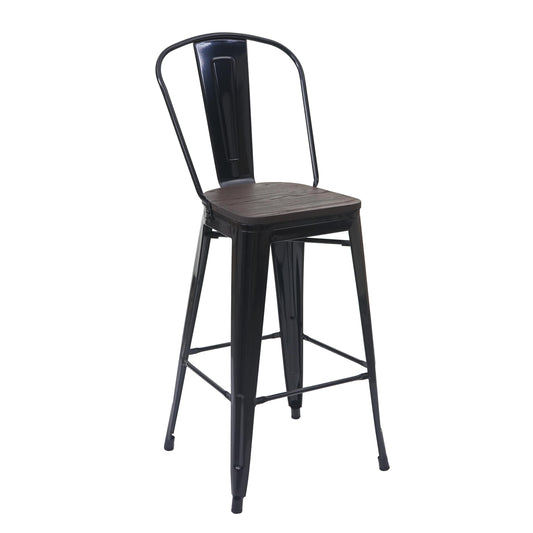 Cosmo Casa - Barkruk - Houten zitting - Metaal & Hout - Zwart