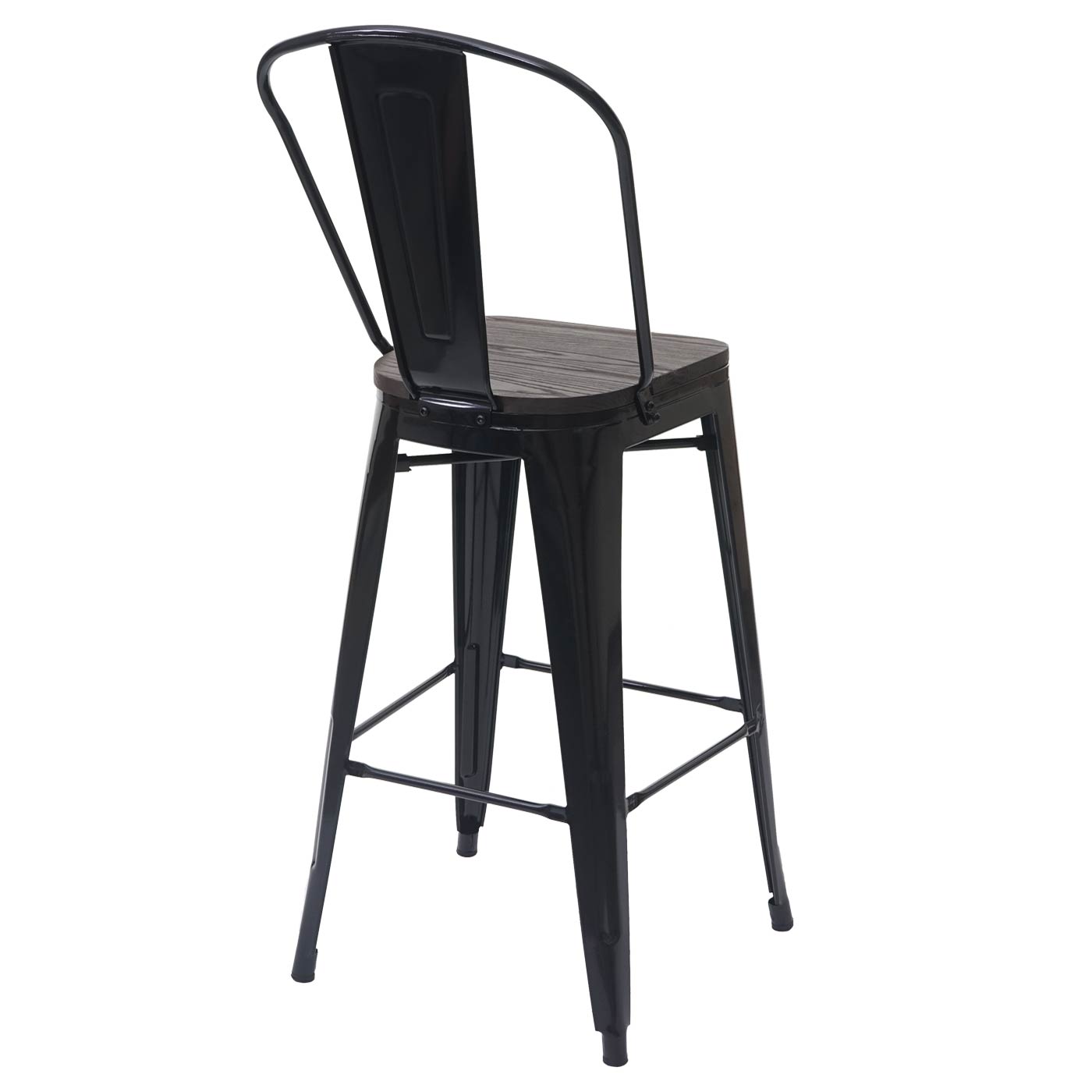 Cosmo Casa - Barkruk - Houten zitting - Metaal & Hout - Zwart