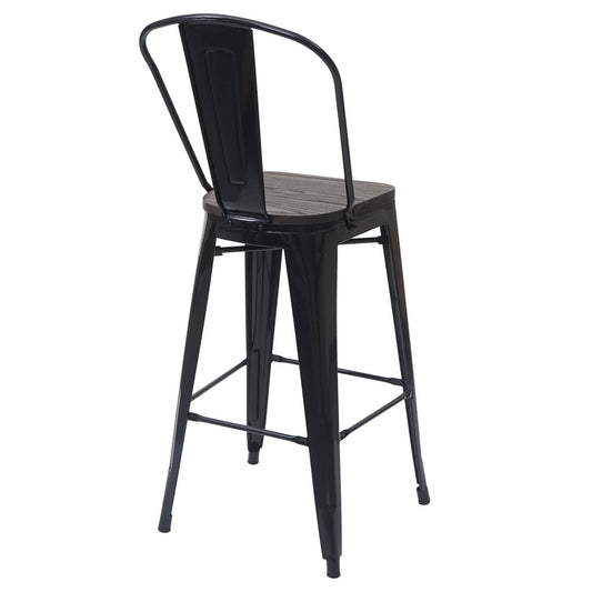 Cosmo Casa - Barkruk - Houten zitting - Metaal & Hout - Zwart