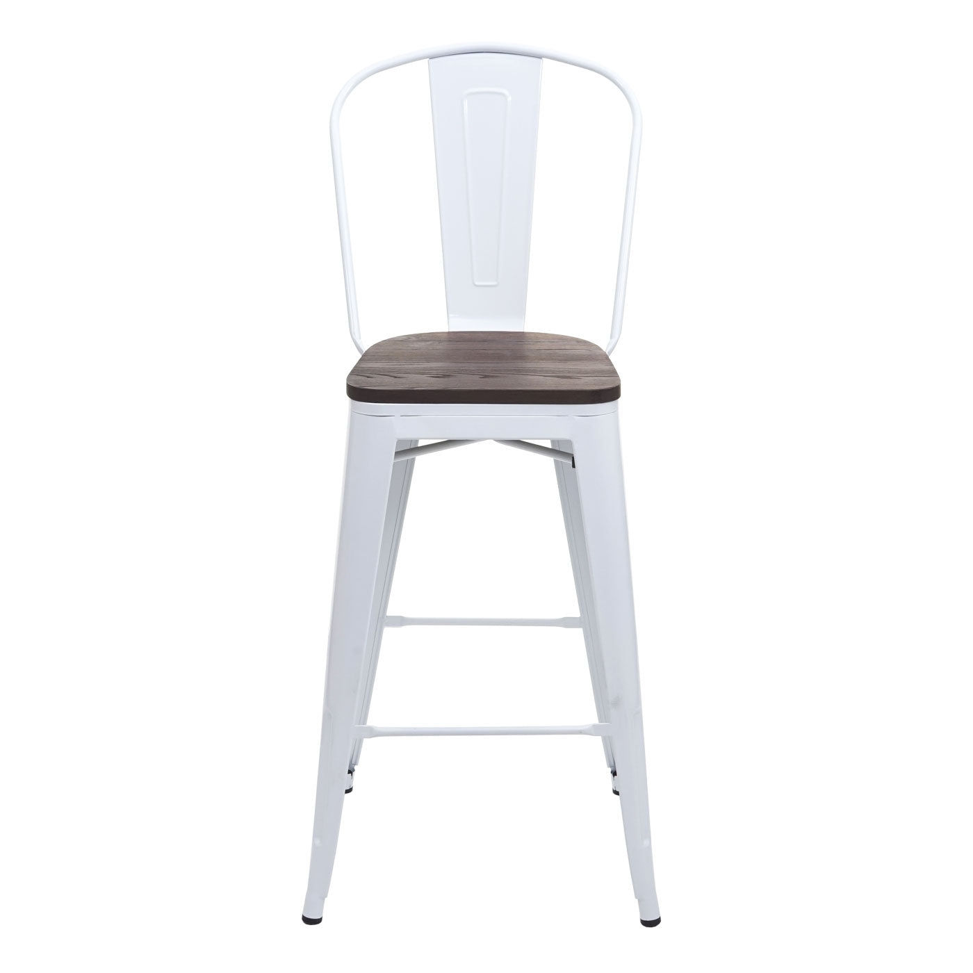 Cosmo Casa - Barkruk - Houten zitting - Metaal & Hout - Wit