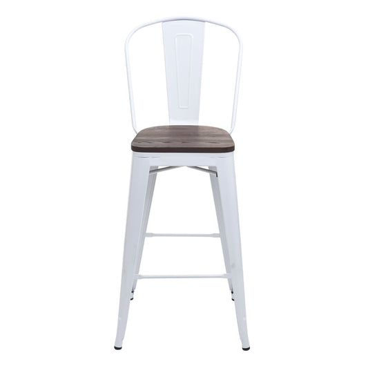 Cosmo Casa - Barkruk - Houten zitting - Metaal & Hout - Wit