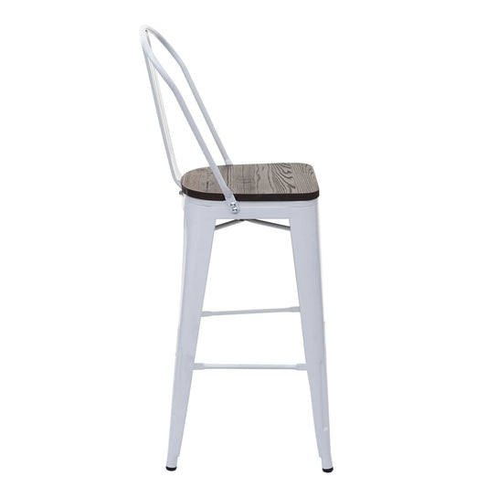 Cosmo Casa - Barkruk - Houten zitting - Metaal & Hout - Wit