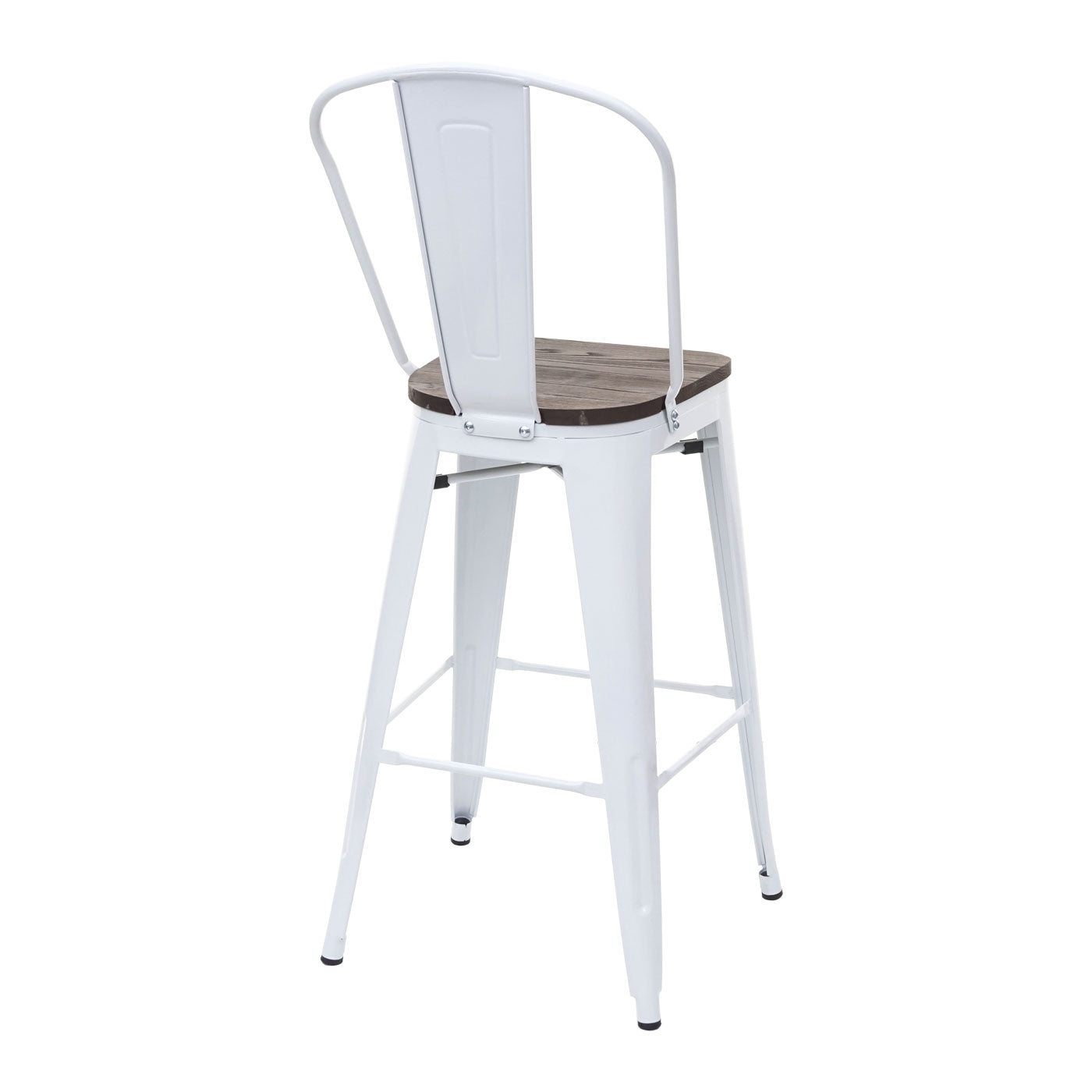 Cosmo Casa - Barkruk - Houten zitting - Metaal & Hout - Wit