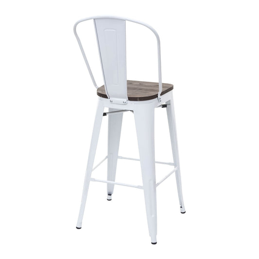 Cosmo Casa - Barkruk - Houten zitting - Metaal & Hout - Wit