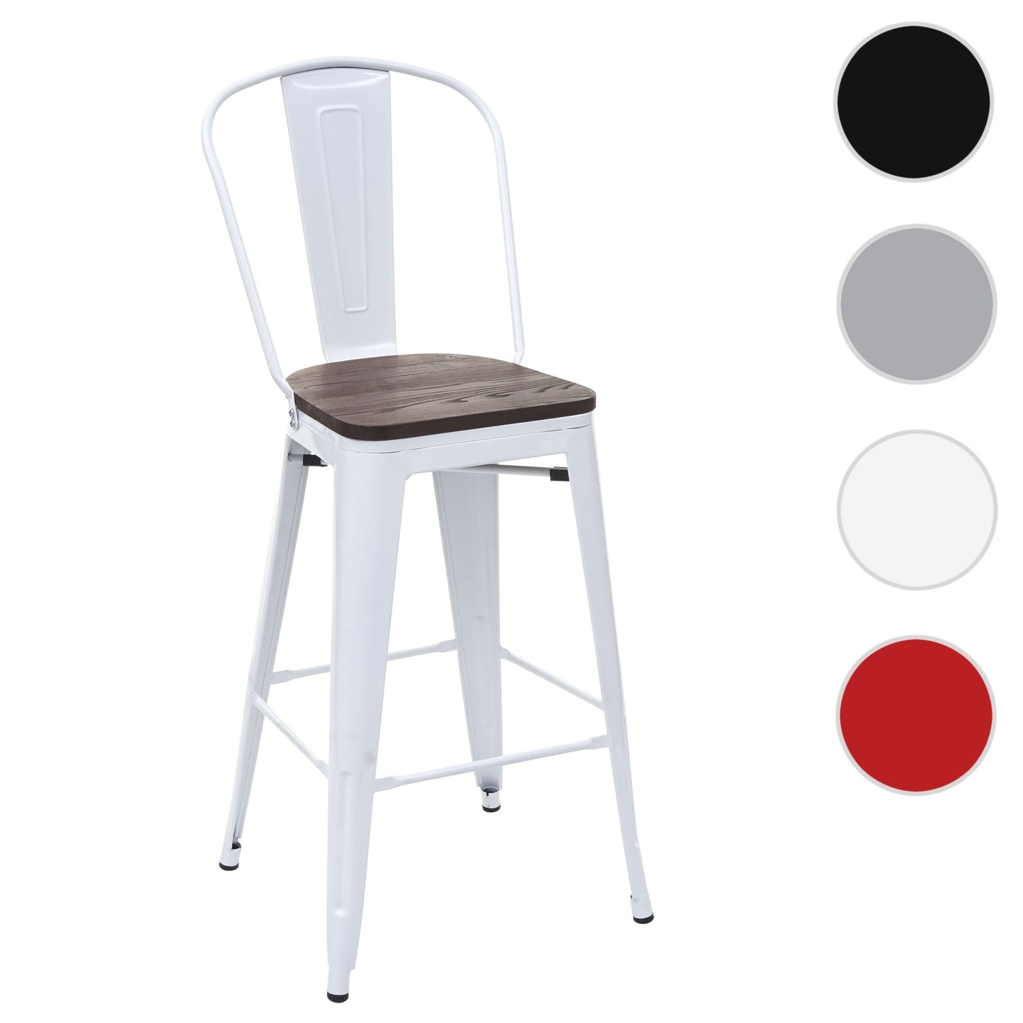 Cosmo Casa - Barkruk - Houten zitting - Metaal & Hout - Wit