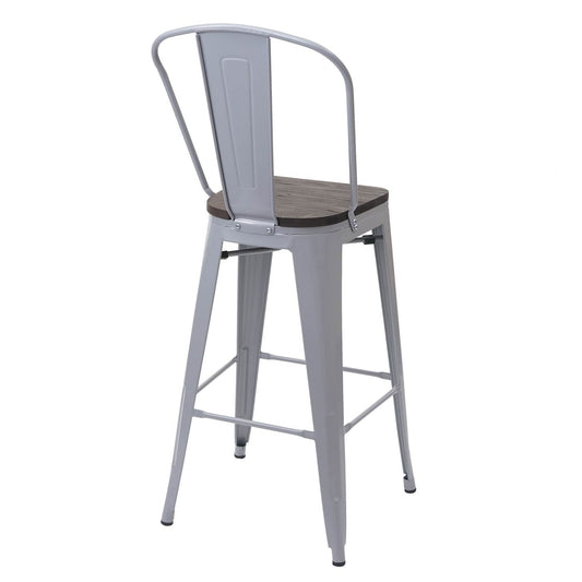 Cosmo Casa - Barkruk - Houten zitting - Metaal & Hout - Grijs