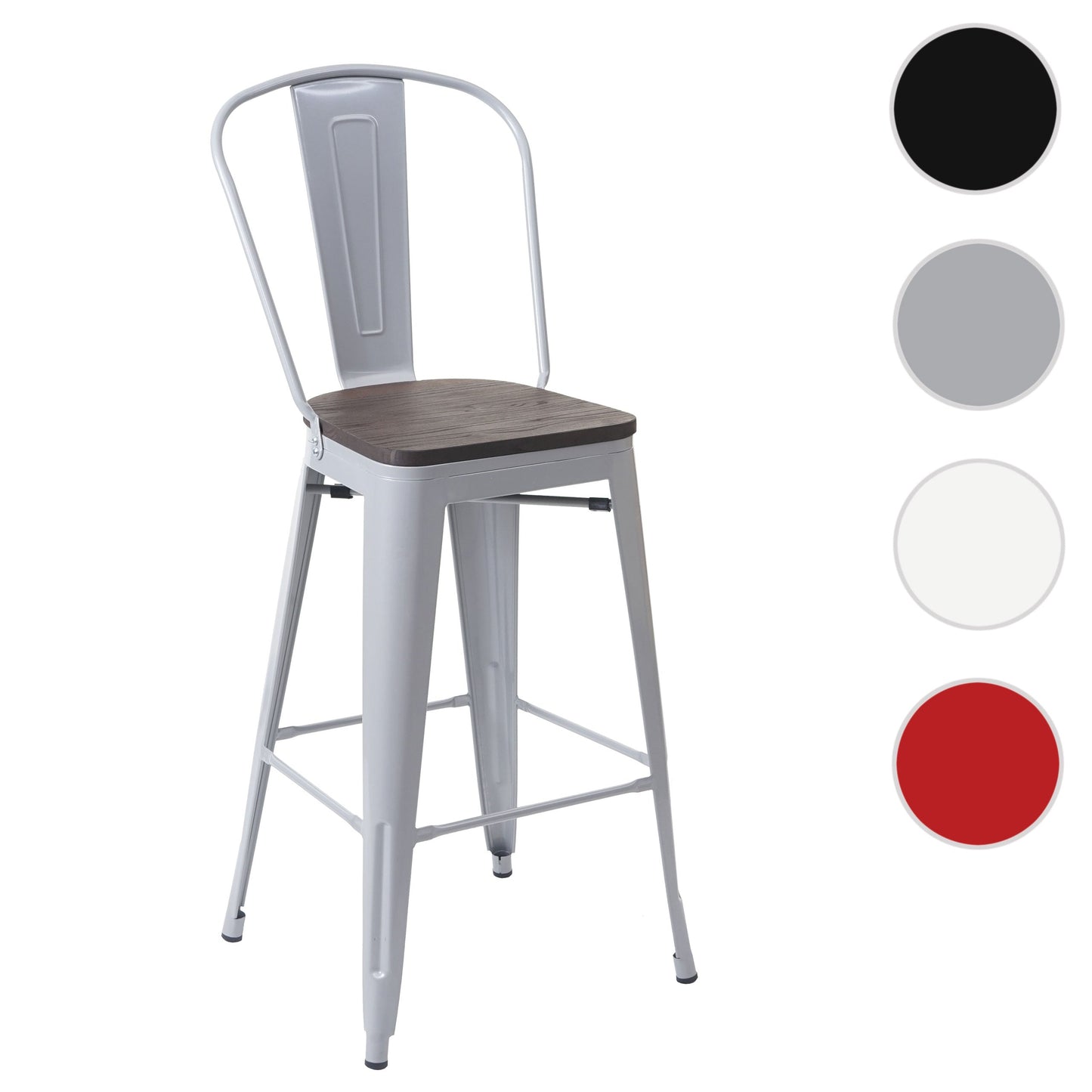 Cosmo Casa - Barkruk - Houten zitting - Metaal & Hout - Grijs