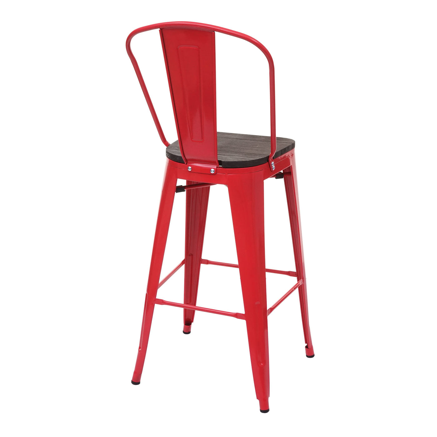 Cosmo Casa - Barkruk - Houten zitting - Metaal & Hout - Rood