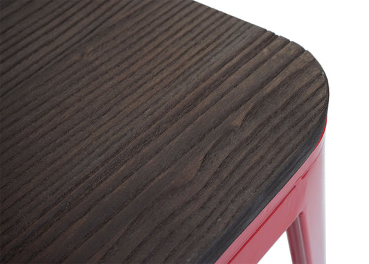 Cosmo Casa - Barkruk - Houten zitting - Metaal & Hout - Rood