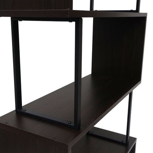 Cosmo Casa - Boekenplank - Met 5 niveaus - Hout en metaal - Donkerbruin - 183x80cm