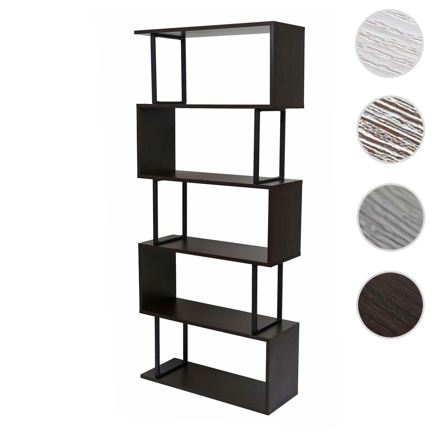 Cosmo Casa - Boekenplank - Met 5 niveaus - Hout en metaal - Donkerbruin - 183x80cm