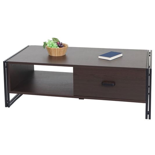 Cosmo Casa - Salontafel - Bijzettafel – 3D-Structuur MDF & Metaal - Donkerbruin - 41×120×60 cm