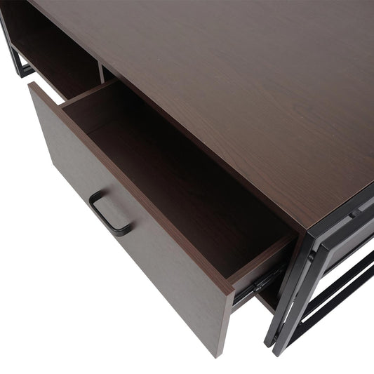 Cosmo Casa - Salontafel - Bijzettafel – 3D-Structuur MDF & Metaal - Donkerbruin - 41×120×60 cm