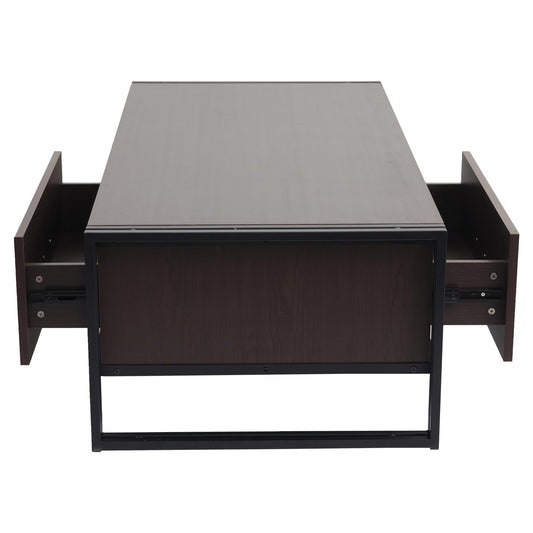 Cosmo Casa - Salontafel - Bijzettafel – 3D-Structuur MDF & Metaal - Donkerbruin - 41×120×60 cm