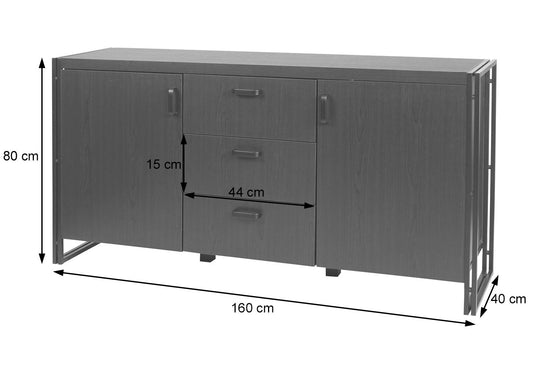 Cosmo Casa - Dressoir - Ladekast - 3D-Structuur MDF & Metaal - Donkerbruin - 2 Opbergvakken - 80×160×40 cm