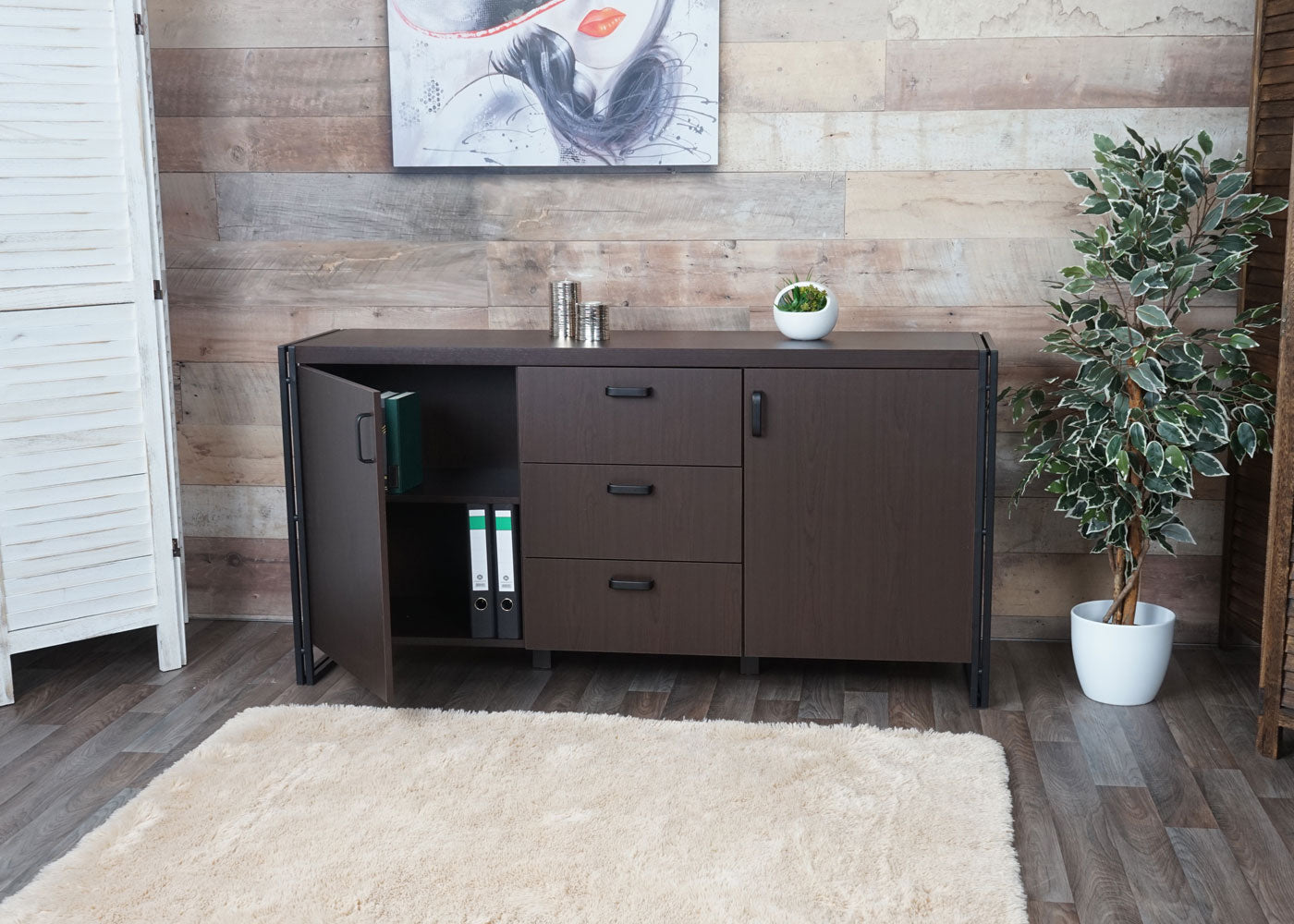 Cosmo Casa - Dressoir - Ladekast - 3D-Structuur MDF & Metaal - Donkerbruin - 2 Opbergvakken - 80×160×40 cm