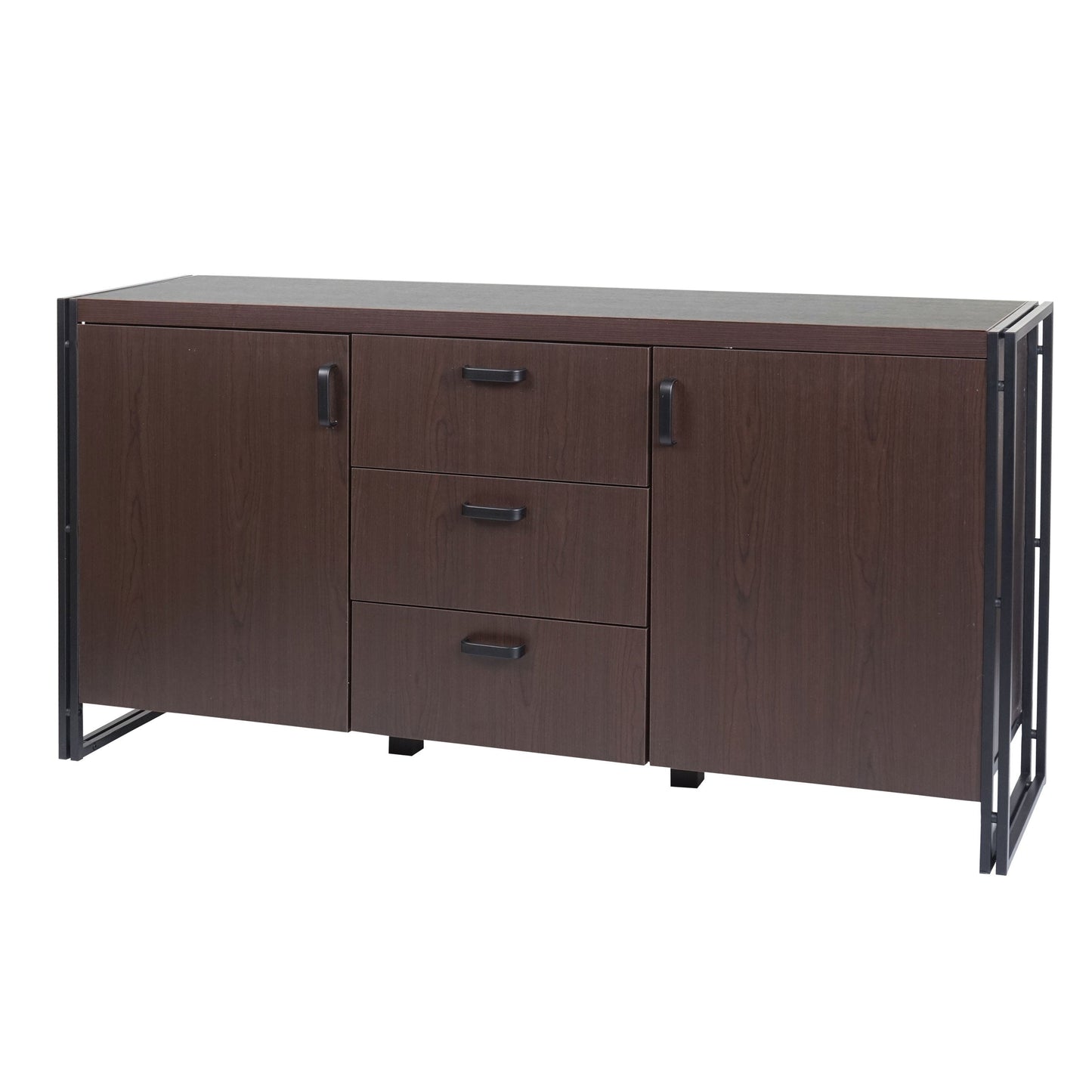 Cosmo Casa - Dressoir - Ladekast - 3D-Structuur MDF & Metaal - Donkerbruin - 2 Opbergvakken - 80×160×40 cm