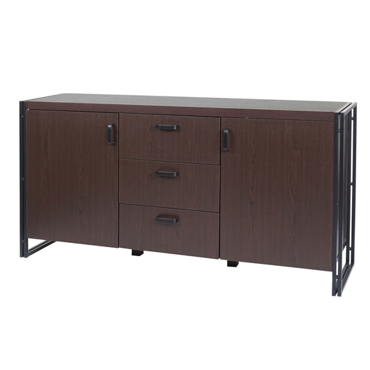 Cosmo Casa - Dressoir - Ladekast - 3D-Structuur MDF & Metaal - Donkerbruin - 2 Opbergvakken - 80×160×40 cm