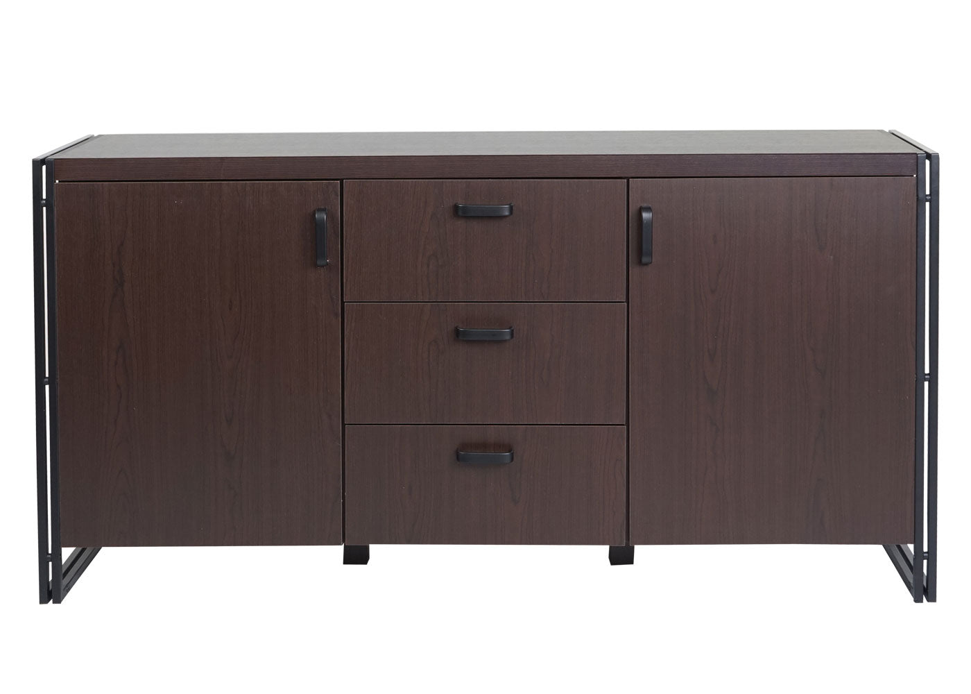 Cosmo Casa - Dressoir - Ladekast - 3D-Structuur MDF & Metaal - Donkerbruin - 2 Opbergvakken - 80×160×40 cm