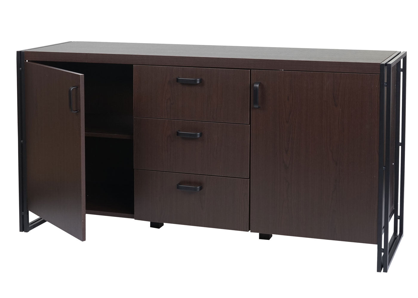 Cosmo Casa - Dressoir - Ladekast - 3D-Structuur MDF & Metaal - Donkerbruin - 2 Opbergvakken - 80×160×40 cm