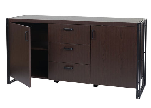 Cosmo Casa - Dressoir - Ladekast - 3D-Structuur MDF & Metaal - Donkerbruin - 2 Opbergvakken - 80×160×40 cm