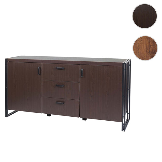 Cosmo Casa - Dressoir - Ladekast - 3D-Structuur MDF & Metaal - Donkerbruin - 2 Opbergvakken - 80×160×40 cm