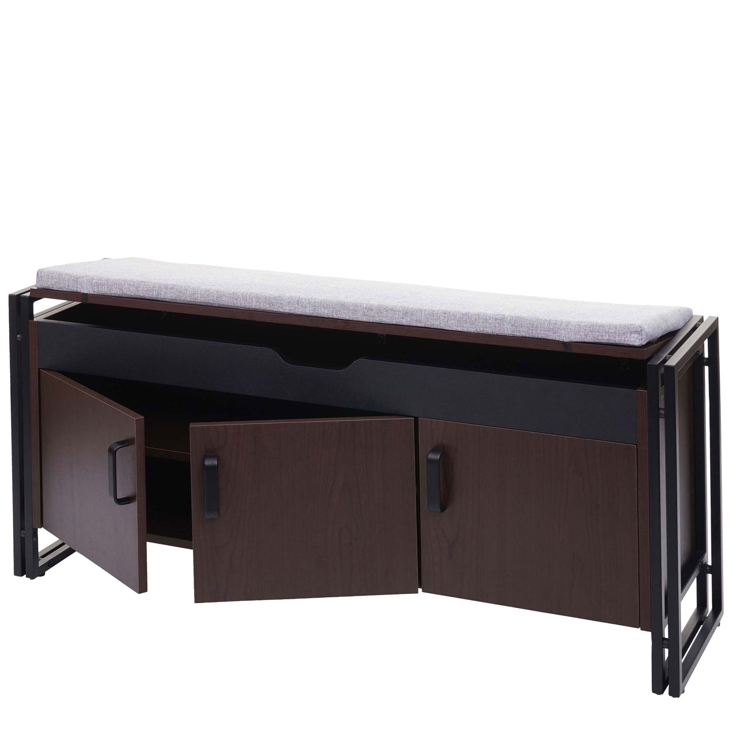 Cosmo Casa - Schoenenkast met Zitplaatsen - Ladekast & Bank met Kussens - 3D-Structuur Metaal - Donkerbruin
