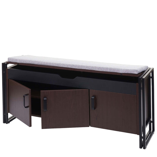 Cosmo Casa - Schoenenkast met Zitplaatsen - Ladekast & Bank met Kussens - 3D-Structuur Metaal - Donkerbruin